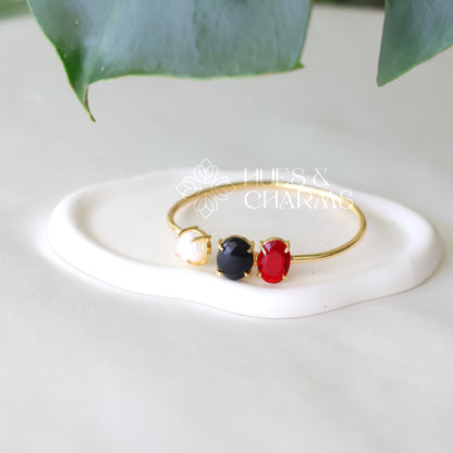GOLDEN GLOSSY MULTI-SHAPE BANGLE WITH PEARL (COLOURS AVAILABLE)