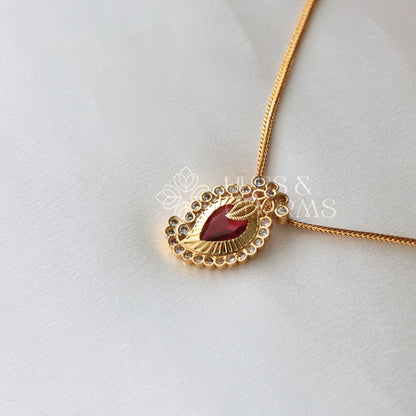 GOLDEN SIMPLE PALAKKA PENDENT SHORT  NECKLACE SET (Colours available)