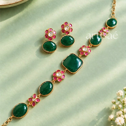 FIORELLE NATURAL STONE CHOKER SET - GREEN ONYX