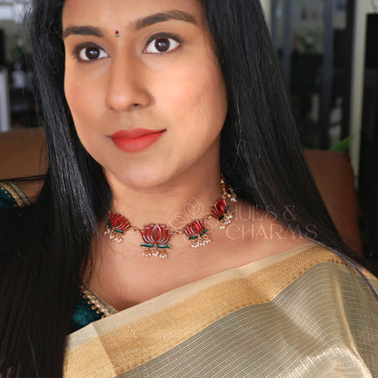 LOTUS ENAMEL GUTTAPUSALU NECKLACE SET(OPTIONS AVAILABLE)
