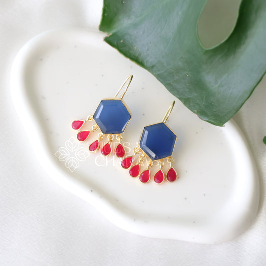 GOLDEN GLOSSY HEXA DEWDROPS EARRINGS (COLOURS AVAILABLE)