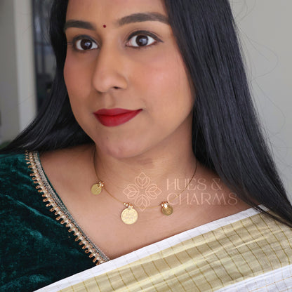GOLDEN LAKSHMI 3 COIN FLOATING NECKPIECE