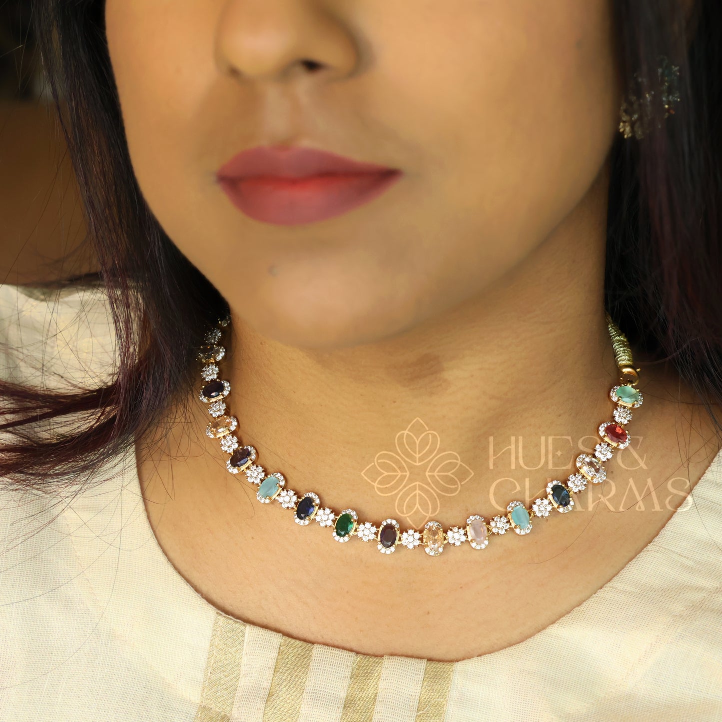 SIMPLE NAVRATNA NECKLACE SET | Premium jewellery