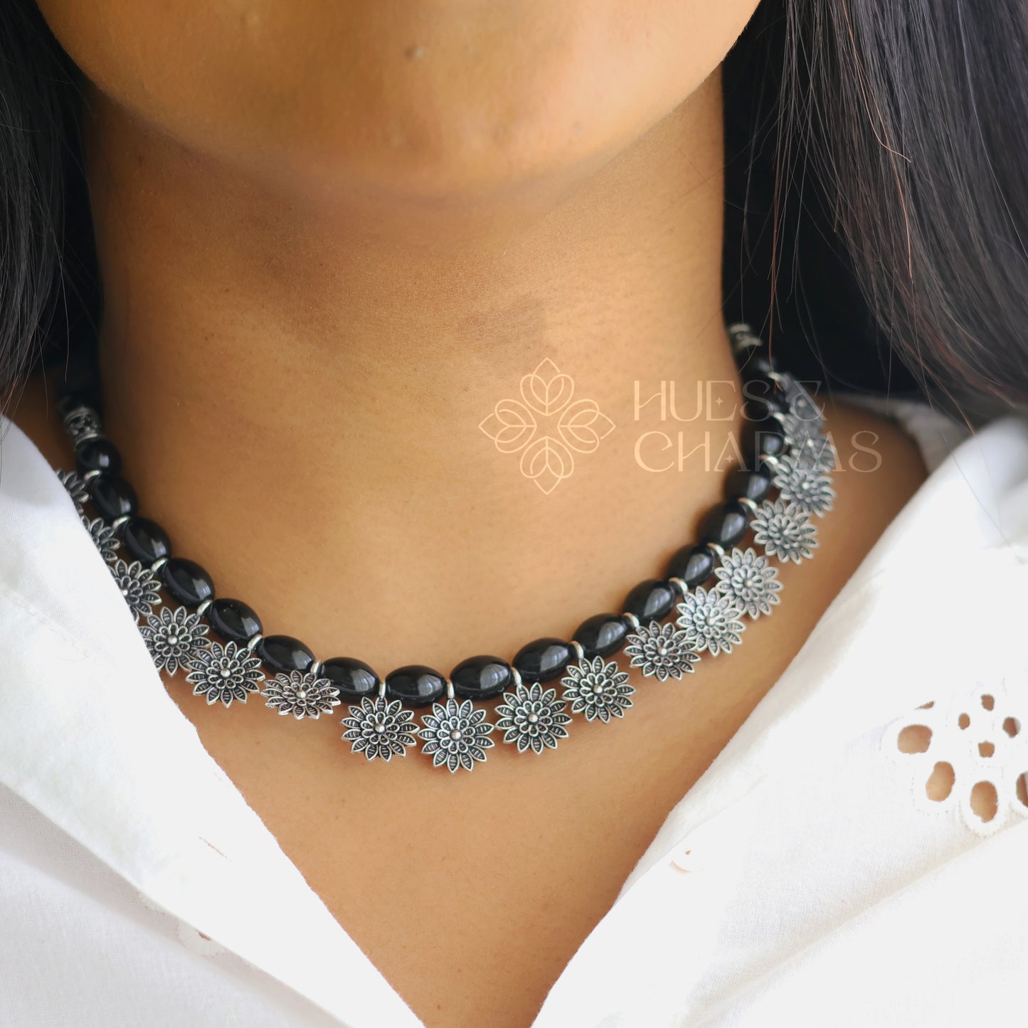 OXIDIZED FLORAL NECKPIECE