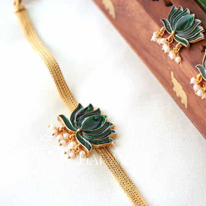 LOTUS ENAMEL GUTTAPUSALU CHOKER SET (Colours available)