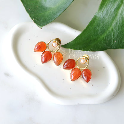 GOLDEN FLORA RAW STONE DROP EARRINGS WITH PEARL (COLOURS AVAILABLE)