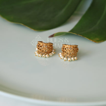 GOLDEN PUSHPA BUGADI WITH PEARLS