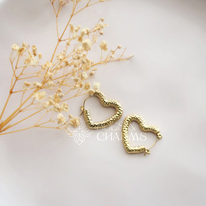GOLDEN HEART TEXTURED HOOPS