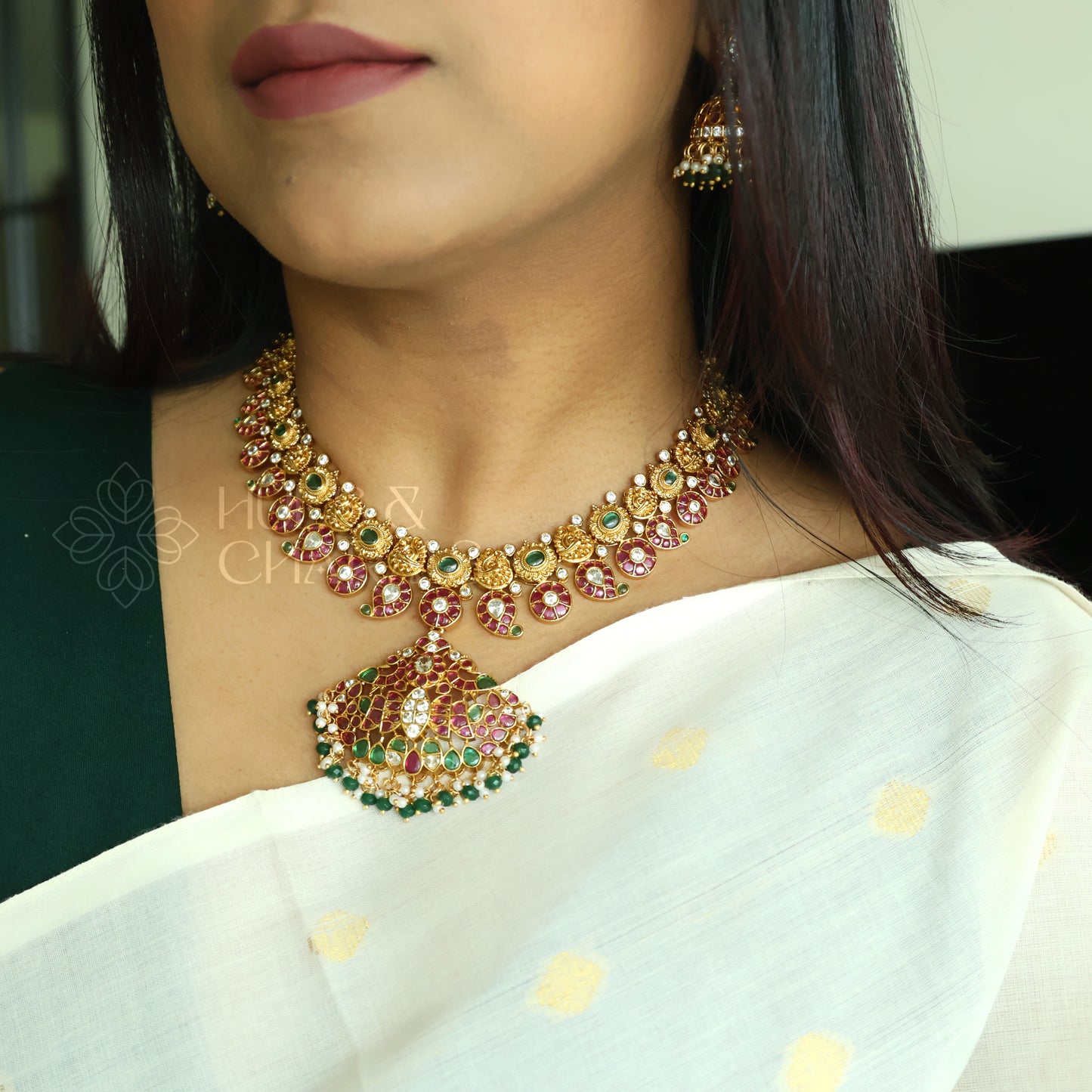 GOLDEN KEMP MAYURI 2 IN 1 NECKLACE SET| PREMIUM JEWELLERY