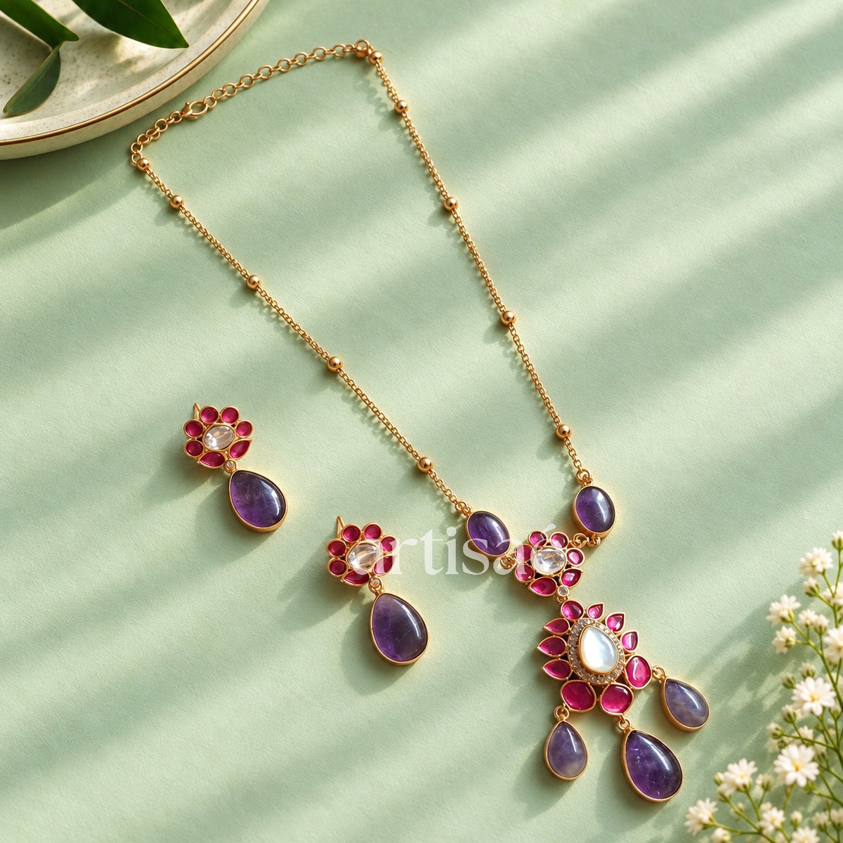 ISADORA AMETHYST LONG PENDANT NECKLACE SET