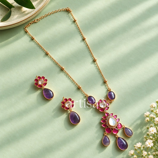 ISADORA AMETHYST LONG PENDANT NECKLACE SET