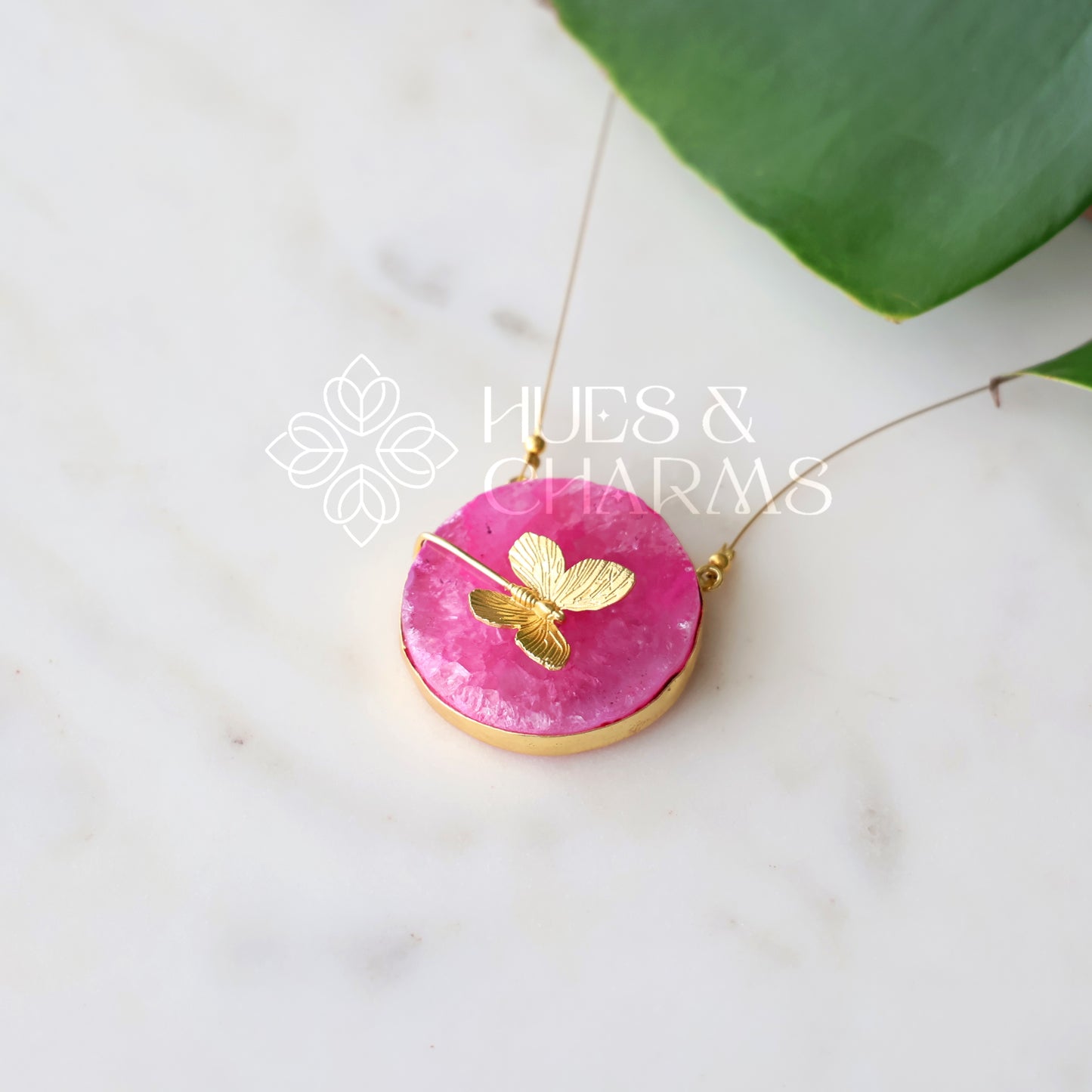 AGATE  STONE WITH BUTTERFLY X FLOATING NECKPIECE (COLOURS AVAILABLE)