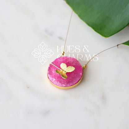 AGATE  STONE WITH BUTTERFLY X FLOATING NECKPIECE (COLOURS AVAILABLE)
