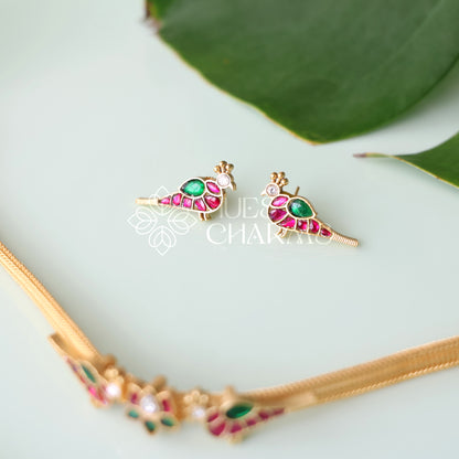 GOLDEN LOTUS & PARROT JADAU CHOKER SET | PREMIUM JEWELLERY