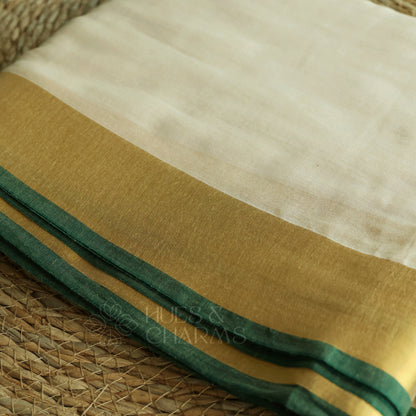 PURE MUL COTTON SAREE  - HARITHA (MUD WHITE)