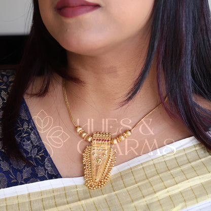 GOLD PLATED POORAM NETTIPATAM PENDANT NECKLACE | GOLD PLATED