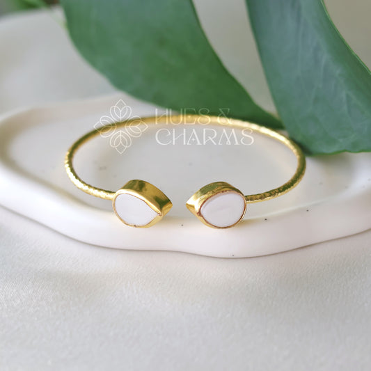 Hammered Dual Drop MOP Bangle