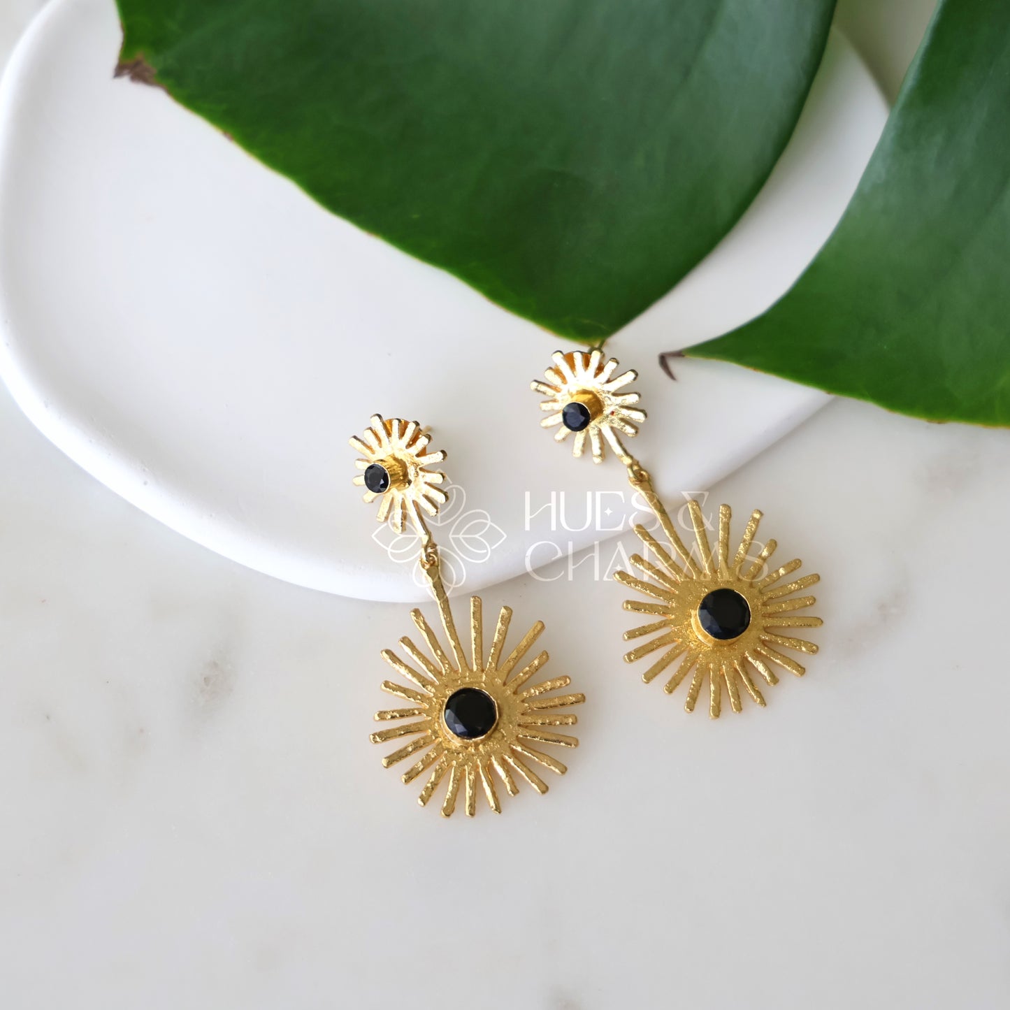 GOLDEN SUNBEAM DUO DROPS EARRINGS (COLOURS AVAILABLE)