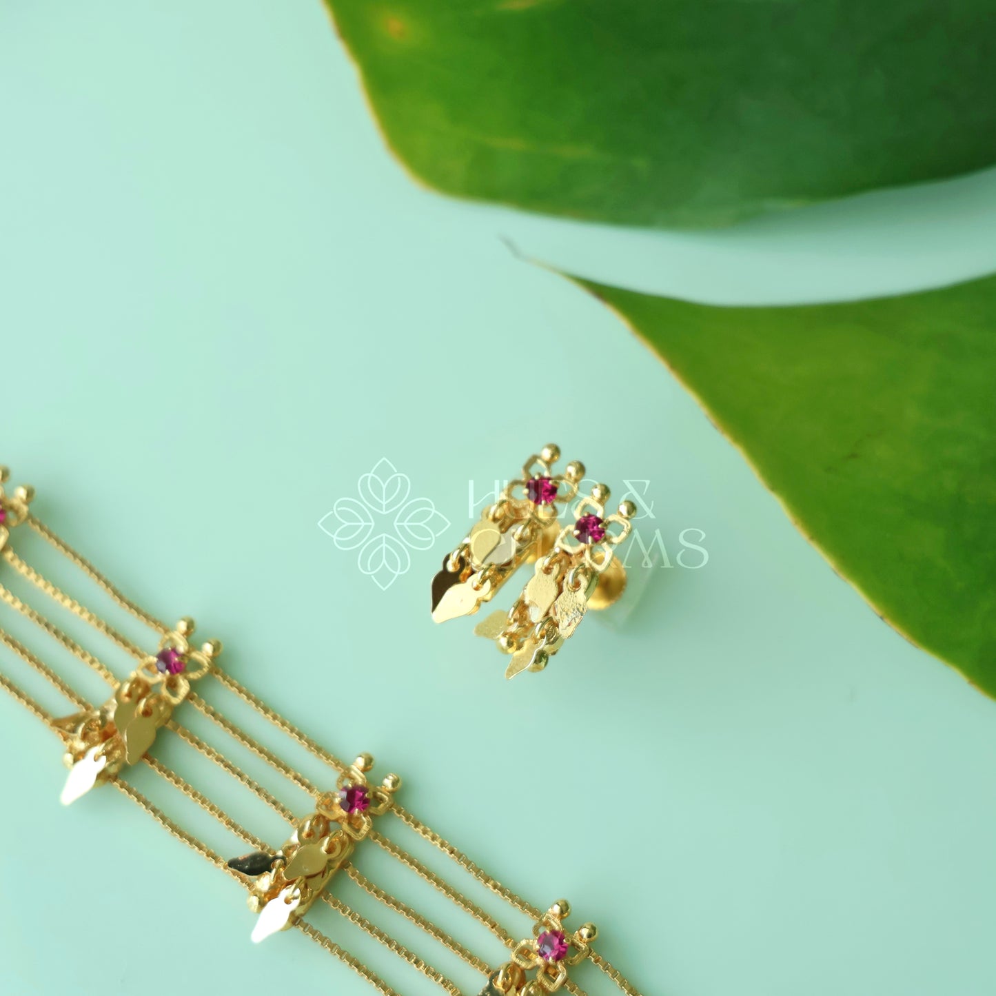 TRADITIONAL STATEMENT 5 LAYER RUBY ELAKKATHALI CHOKER SET | GOLD PLATED