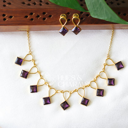 PURPLE GLOSSY DROP NECKLACE SET