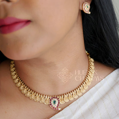 TRADITIONAL LAKSHMI KAASHU MAALA NECKLACE SET (COLOURS AVAILABLE)