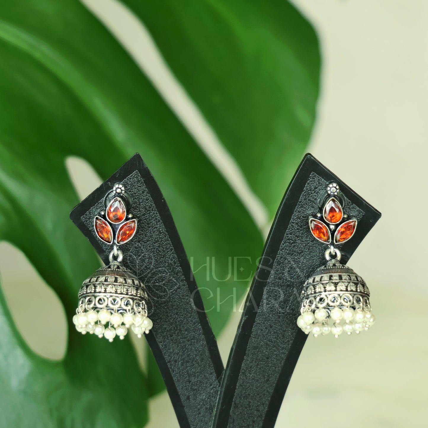 OXIDISED 3 DROP JHUMKAS WITH CLUSTER PEARLS( COLOURS AVAILABLE )