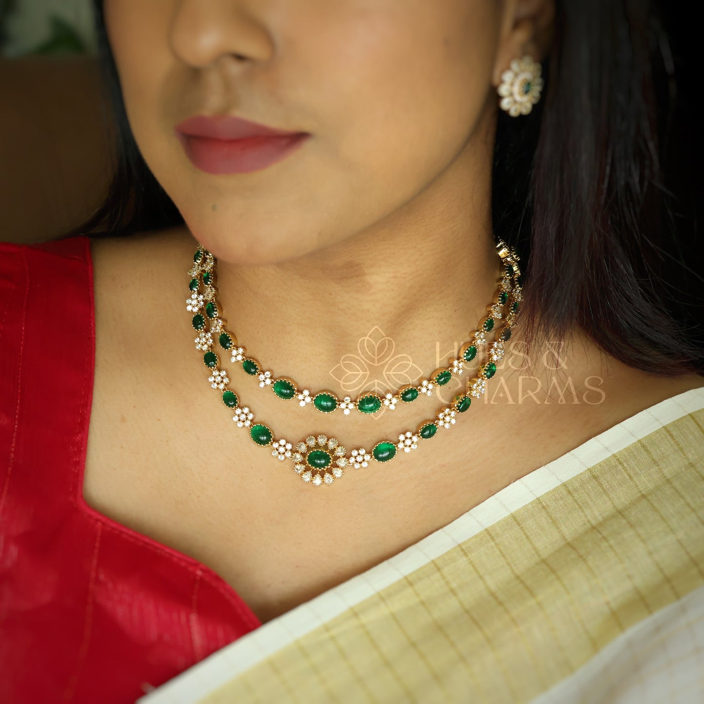 TWO LAYERED RATNA PUSHPA AD NECKLACE SET| Premium jewellery