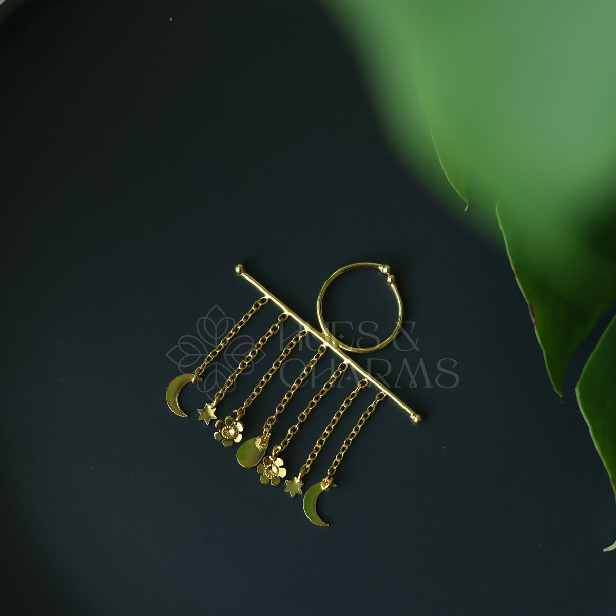 GOLDEN CELESTIA TASSEL ADJUSTABLE STATEMENT RING