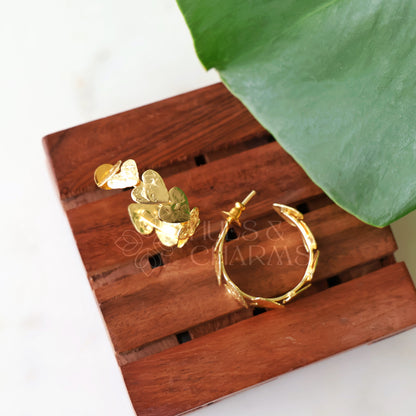 GOLDEN TEXTURED HEART HOOP EARRINGS
