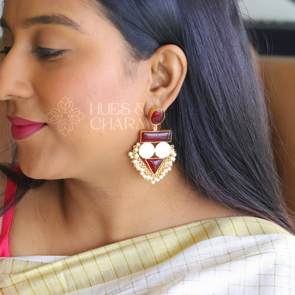 PRECIOUS STATEMENT EARRINGS WITH MOP -MAROON