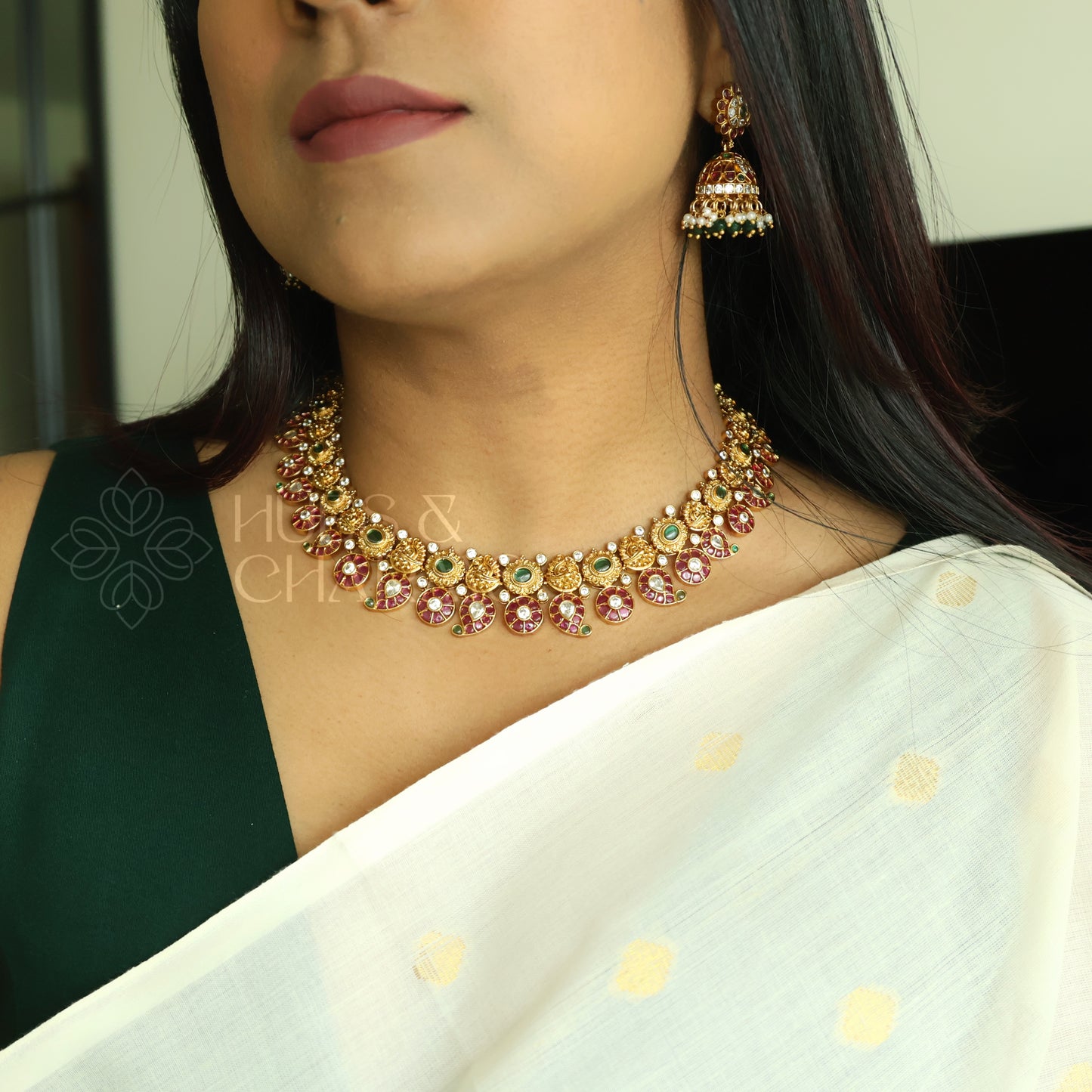 GOLDEN KEMP MAYURI 2 IN 1 NECKLACE SET| PREMIUM JEWELLERY