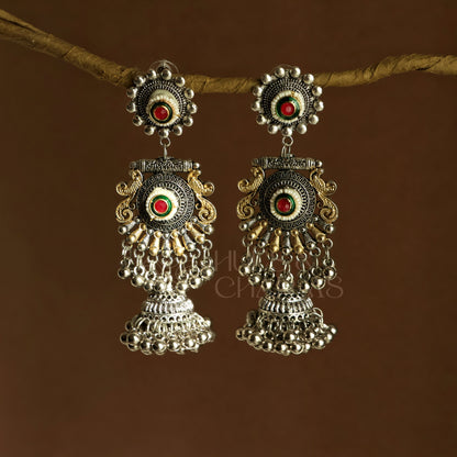 OXIDIZED DUAL RANGMOHINI JHUMKA EARRINGS