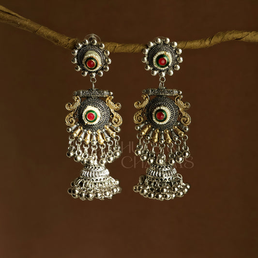 OXIDIZED DUAL RANGMOHINI JHUMKA EARRINGS