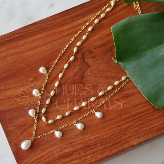 GOLDEN 2 LAYER PEARL CHARM NECKPIECE