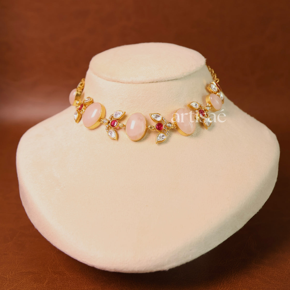 ZÉLIA NATURAL STONE CHOKER SET - ROSE QUARTZ