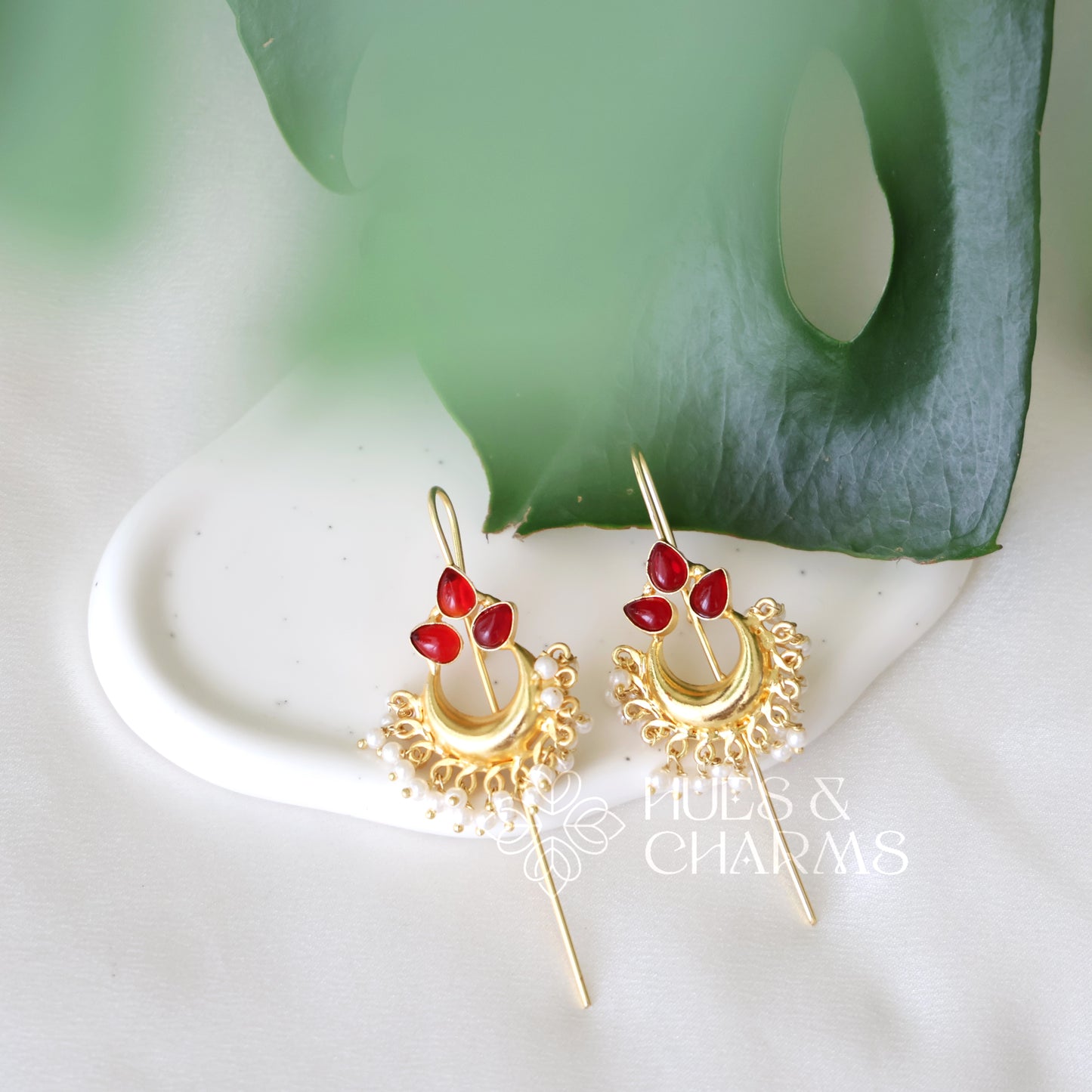 GOLDEN MOONFLOWER EAR CUFF WITH PEARLS (COLOURS AVAILABLE)