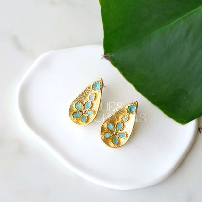 GOLDEN GLOSSY PETAL IVY DROP EARRINGS (COLOURS AVAILABLE)