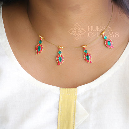 MANGO CHARMS FLOATING NECKPIECE - PINK & GREEN