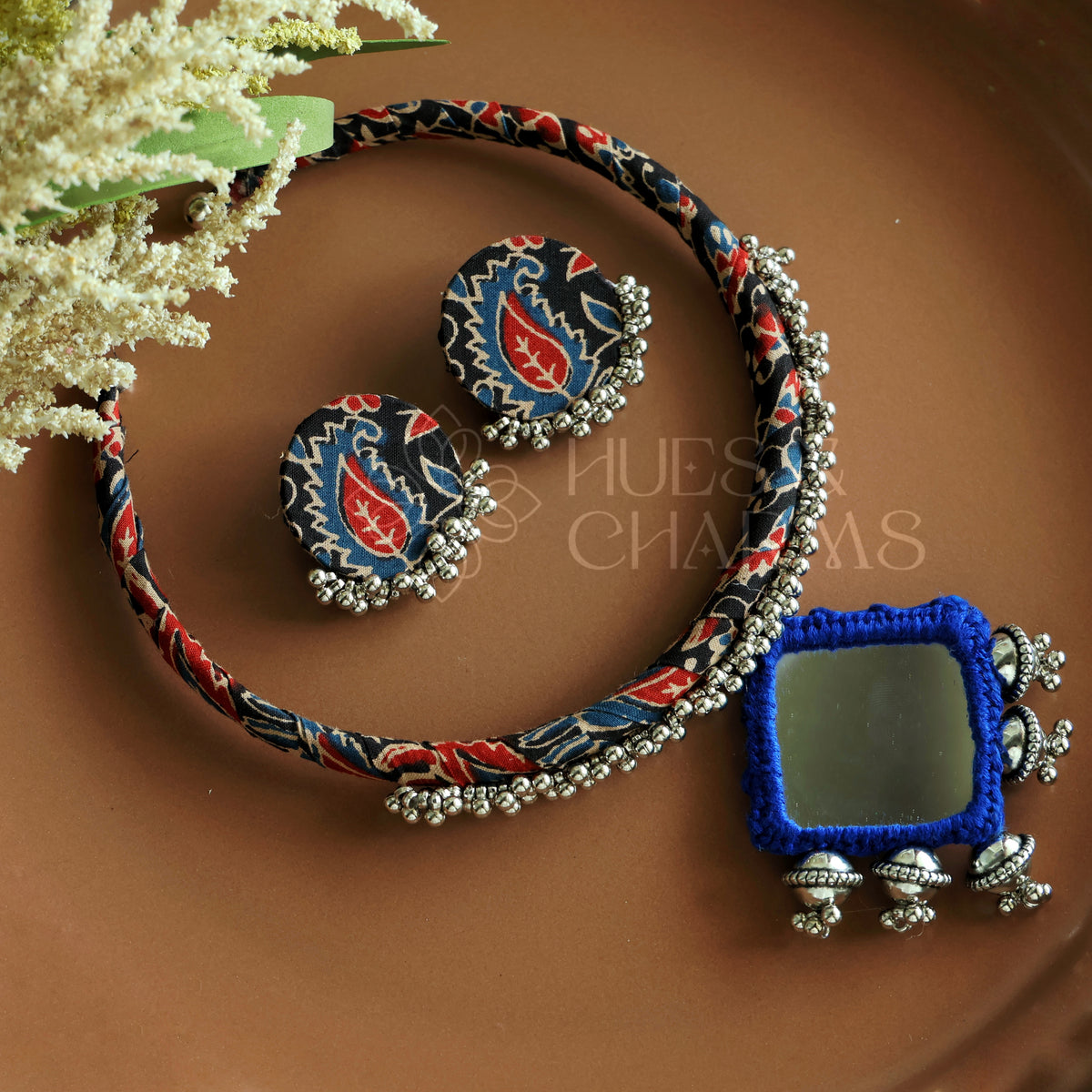 AJRAK PRINTED FABRIC HASLI SET WITH MIRROR