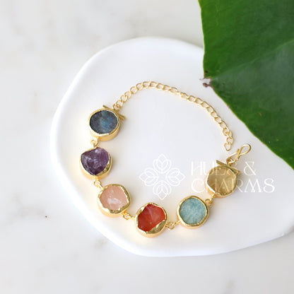 GOLDEN 6 RAW STONE ADJUSTABLE BRACELET (COLOURS AVAILABLE)