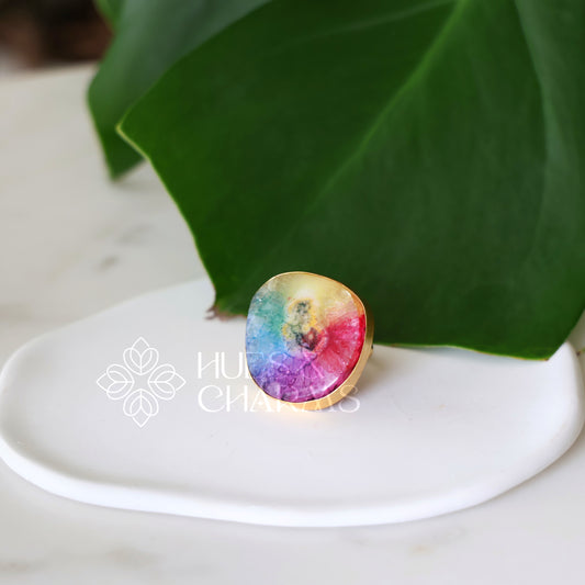 GOLDEN SOLAR QUARTZ STATEMENT FINGER RING