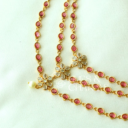 THREE-LAYER PUSHPA NECKLACE SET WITH PEARL