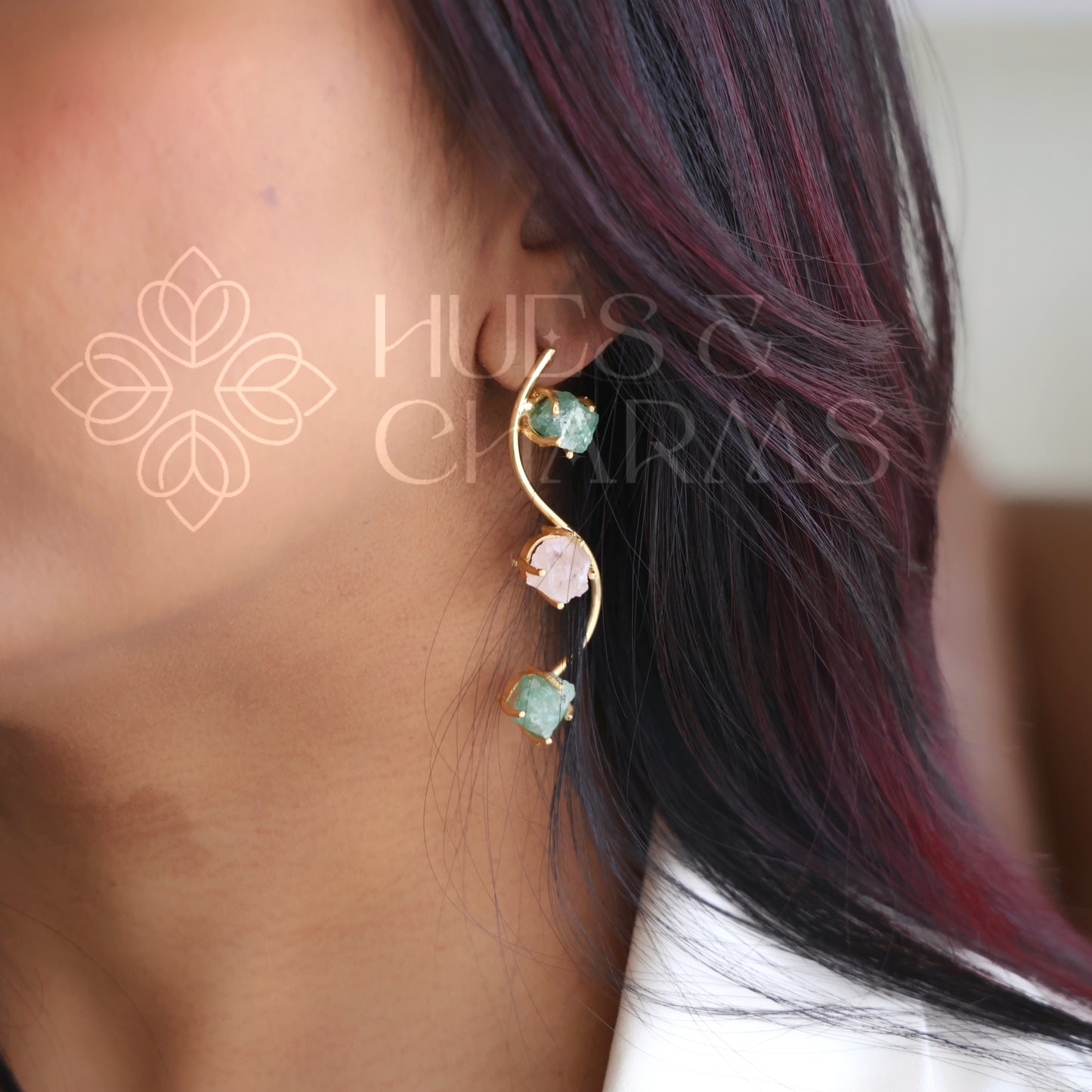 GOLDEN RAW STONE IVY ARC EARRINGS (Colours available)