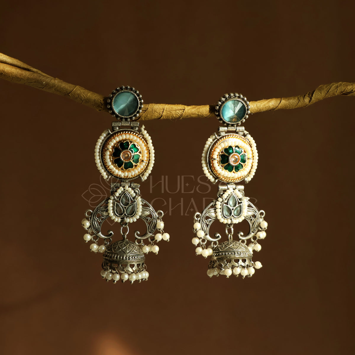 OXIDIZED GULBAHAR DUAL-TONE JHUMKA EARRINGS