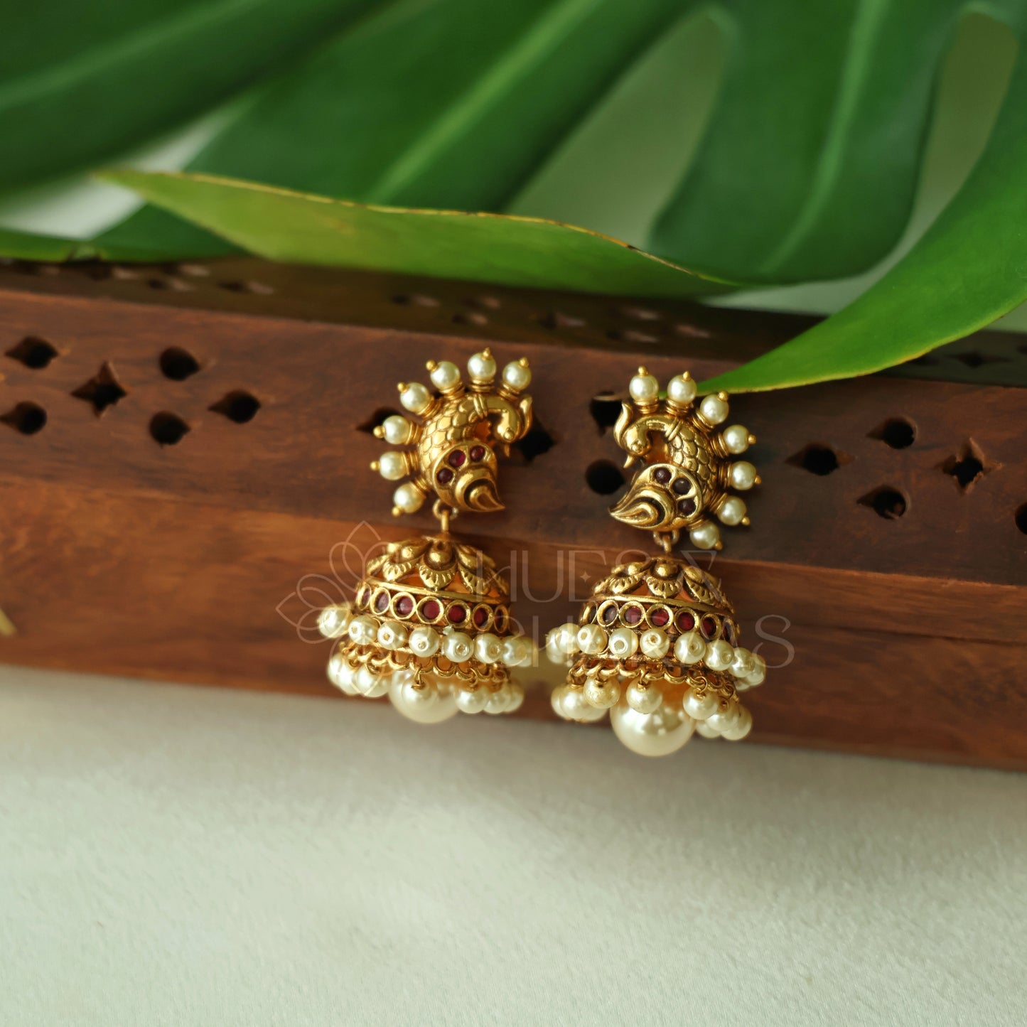 GOLDEN  MAYURMUKTA PEARL JHUMKA | PREMIUM JEWELLERY