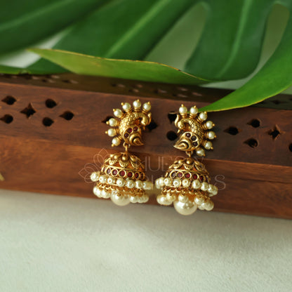 GOLDEN  MAYURMUKTA PEARL JHUMKA | PREMIUM JEWELLERY