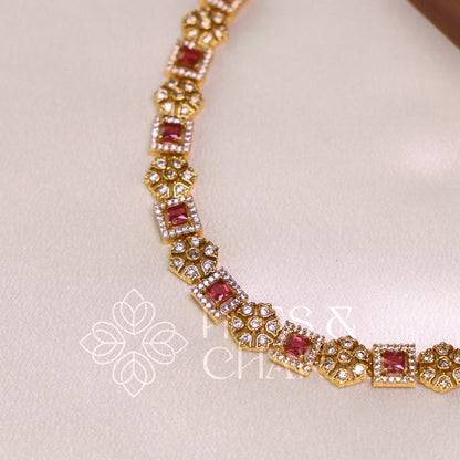 GOLDEN RATNAPUSHPA AD NECKLACE SET (Colours available)