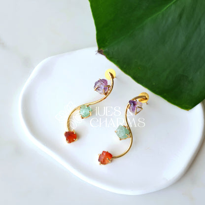 GOLDEN RAW STONE IVY ARC EARRINGS (Colours available)