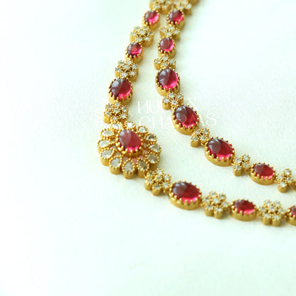 TWO LAYERED RATNA PUSHPA AD NECKLACE SET| Premium jewellery