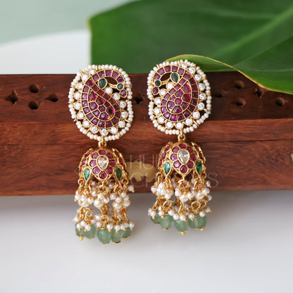 GOLDEN STATEMENT MAYURINI KEMP RAGA JHUMKA WITH PEARLS| PREMIUM JEWELLERY